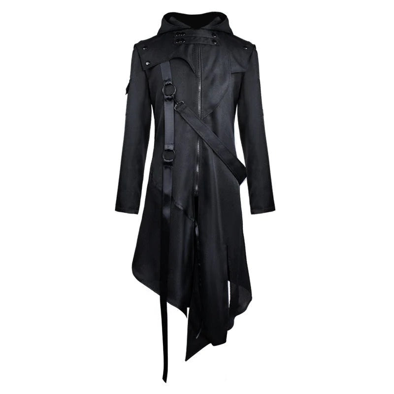 Gothic Medieval Men's Black Costume Hooded Jacket