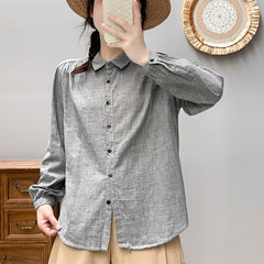 Korean Style Striped Print Women's Long-sleeved Basic Shirt