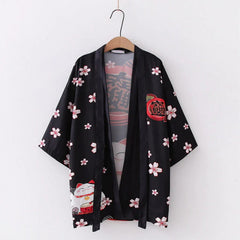 Retro Japanese Style Funny Cat Loose Kimono