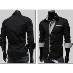 Men's Lapel Long-sleeved Solid Color Slim Shirt