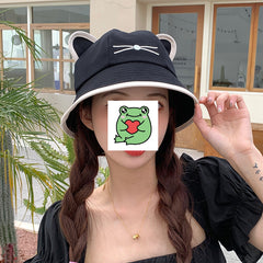 Cute Girls Cat Ears Embroidery Bucket Hat