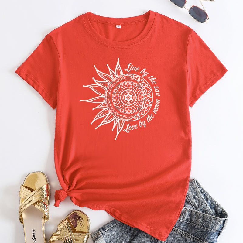 Women's Live By The Sun Letter Printed T-shirt