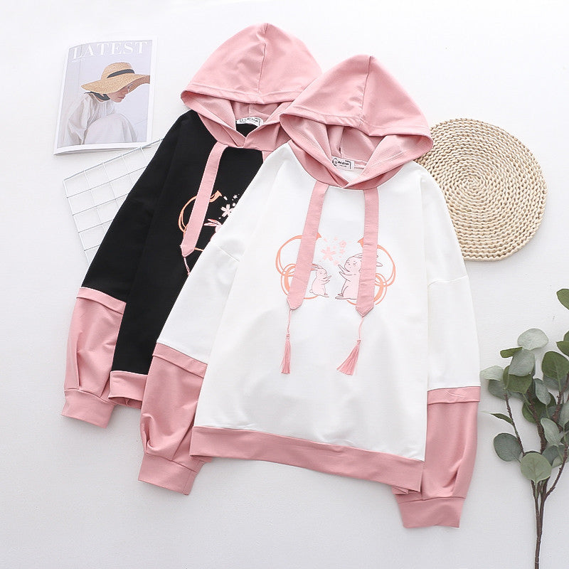 Cute Girls Spring Cartoon Rabbit Print Pullover Hoodie