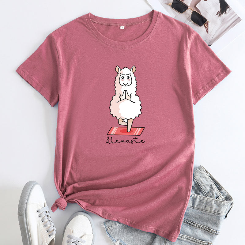 Casual Yoga Sheep Round Neck Women's T-Shirt