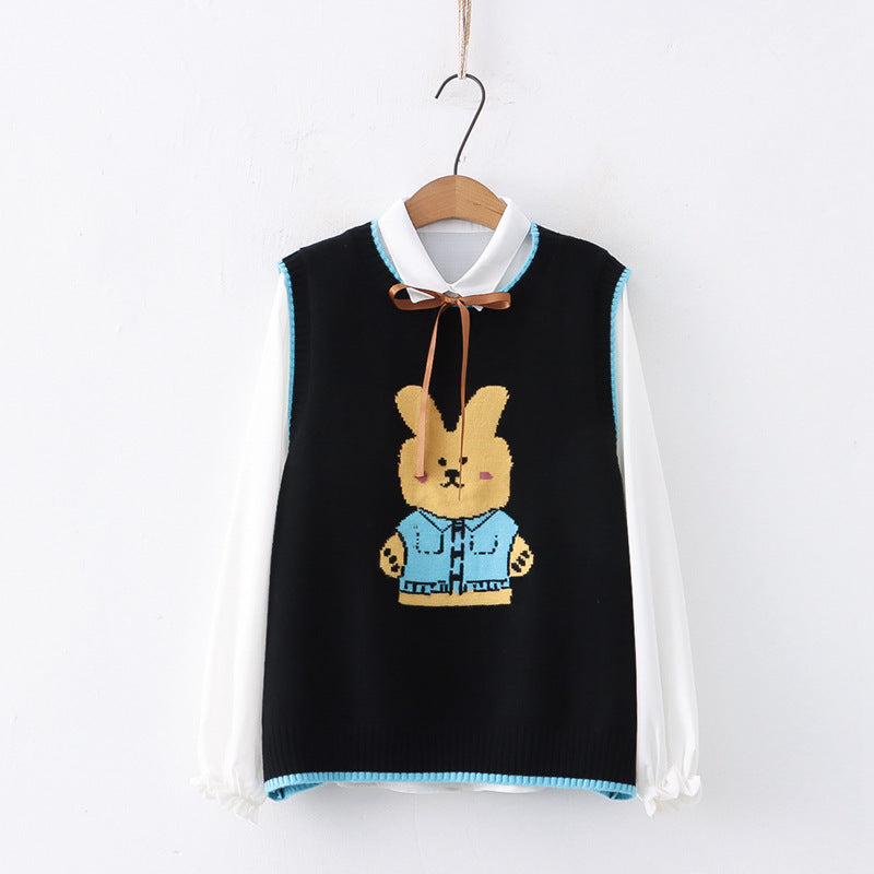 Japanese Style Cartoon Bunny Jacquard Vest Sweater