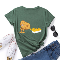 Women's Spoof Potato Fries Print Crew Neck T-shirt