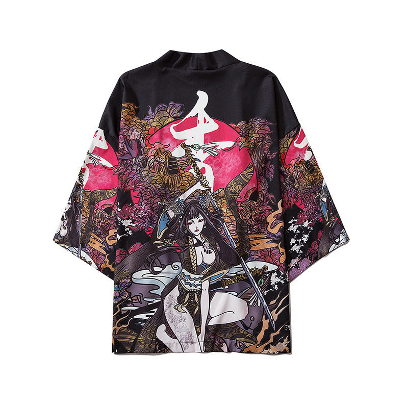 Unisex Retro Fox Graphic Ukiyo-e Style Kimono