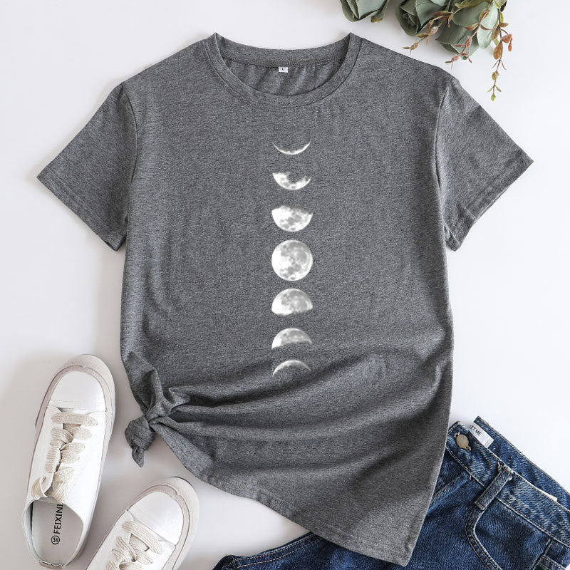 Casual Women's Moon Phase Short Sleeved T-shirt