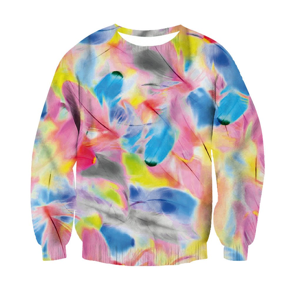 Unisex Heart Flowers Digital Printed Round Neck Sweatshirt