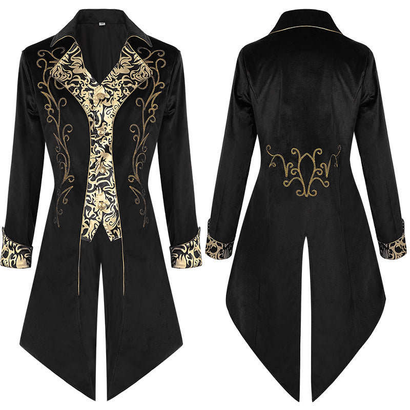 Medieval Men's Tuxedo Retro Mid-Length Steampunk Coat