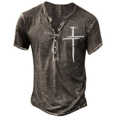 Men's Oversized Cross Print Casual Collarless T-shirt