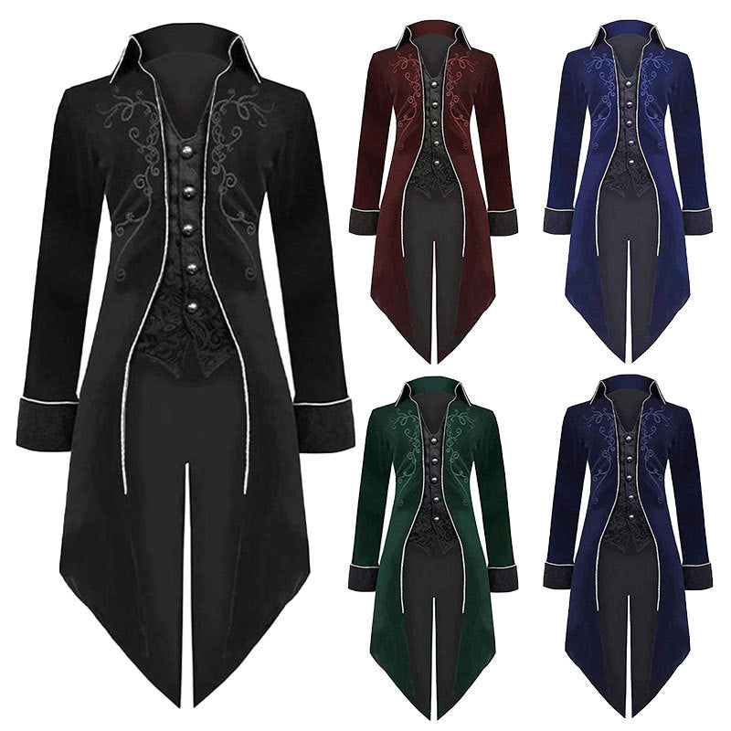 Vintage Medieval Jacquard Retro Men's Long Coat Tuxedo