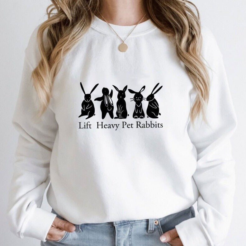 Cute Lift Heavy Pet Rabbits Pattern Women's Sweatshirt