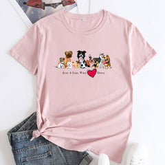 Women's Letter Dogs Cotton Short Sleeved T-shirt