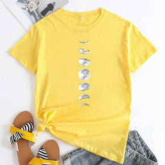 Casual Women's Moon Phase Short Sleeved T-shirt