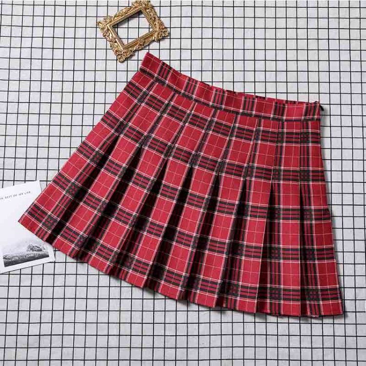 JK Style Women's Checkered High Waisted A-line Skirt