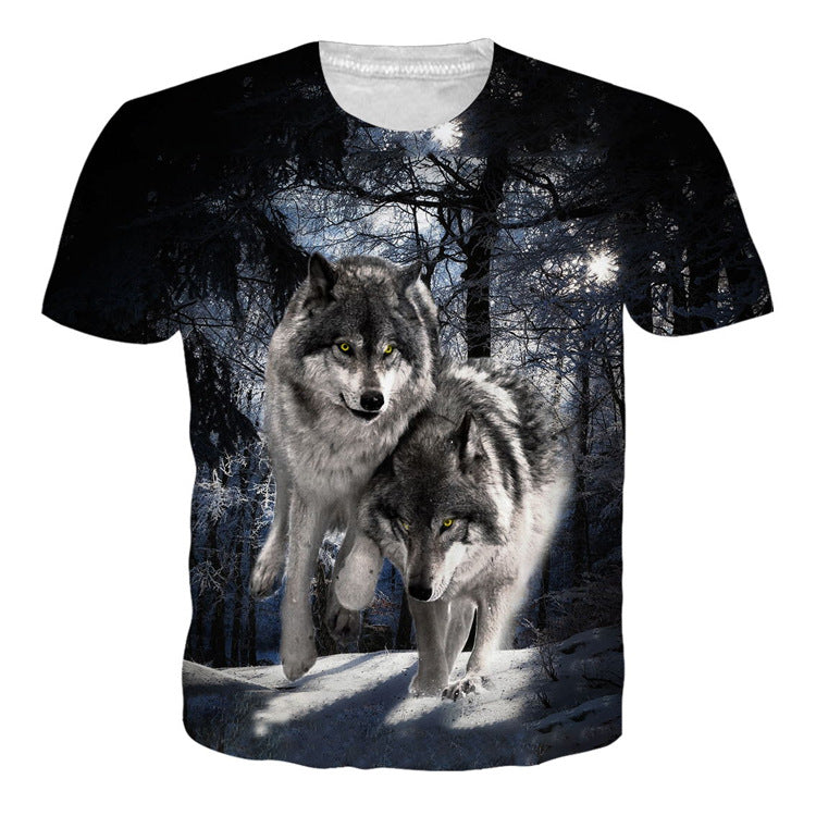 Casual Wolf Digital Print Summer Loose Short Sleeve T-shirt