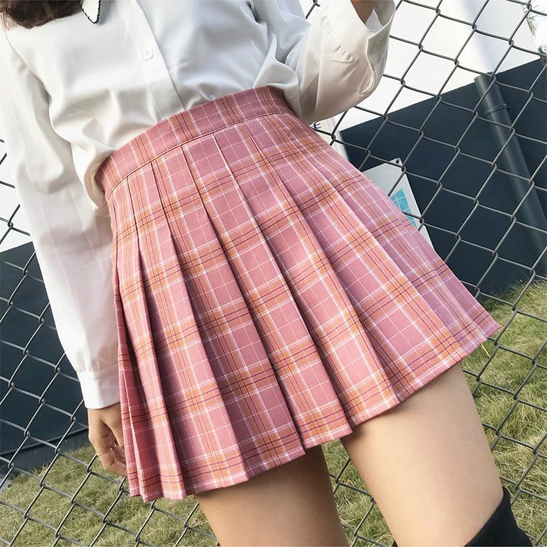 JK Style Women's Checkered High Waisted A-line Skirt