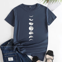 Casual Women's Moon Phase Short Sleeved T-shirt