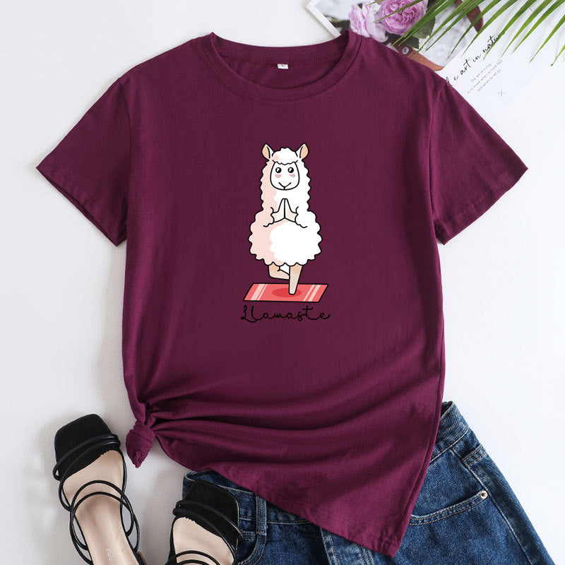 Casual Yoga Sheep Round Neck Women's T-Shirt