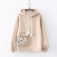 Cartoon Pocket Animal Embroidered Plush Hoodie