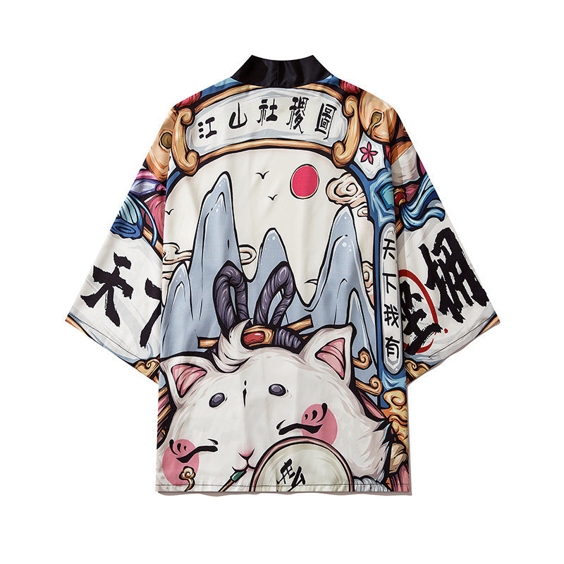 Unisex Retro Fox Graphic Ukiyo-e Style Kimono