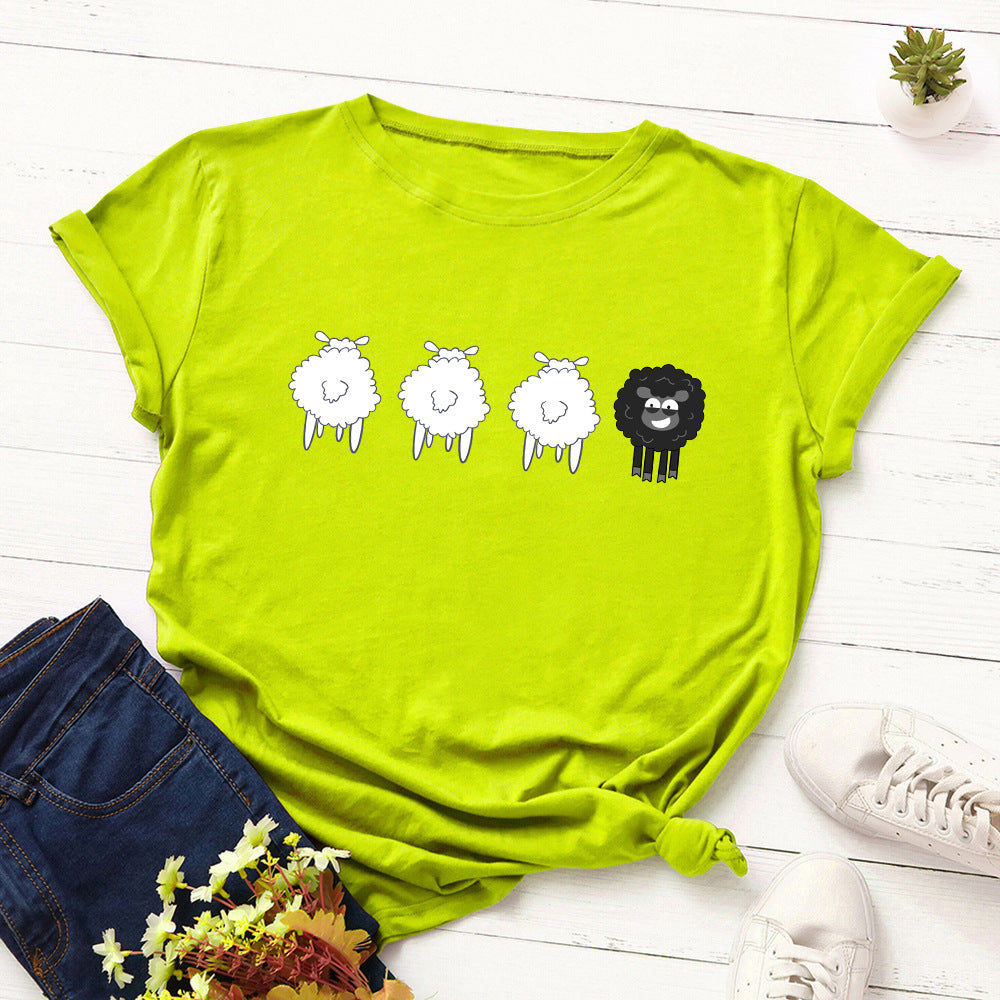 Women's Loose Creative Sheep Short Sleeved T-shirt