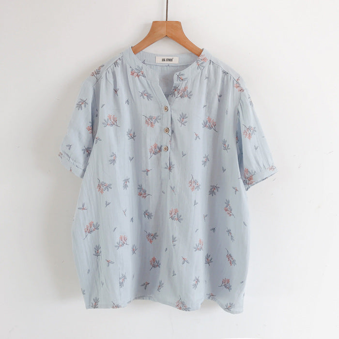 Fresh Summer Floral Print V-neck Shirt