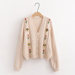 Flower Embroidery Knitted Cardigan Women's Sweater