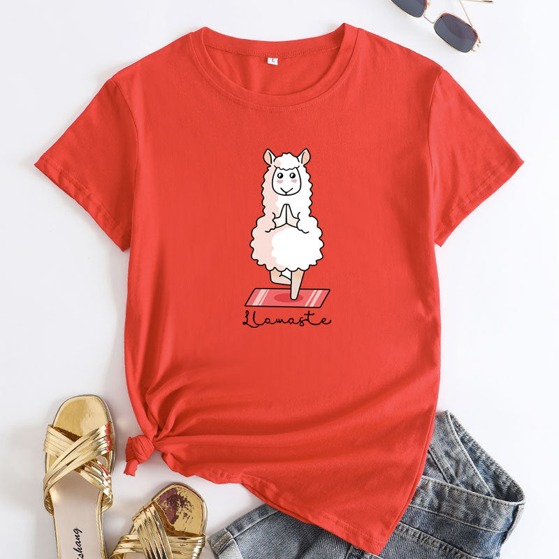 Casual Yoga Sheep Round Neck Women's T-Shirt