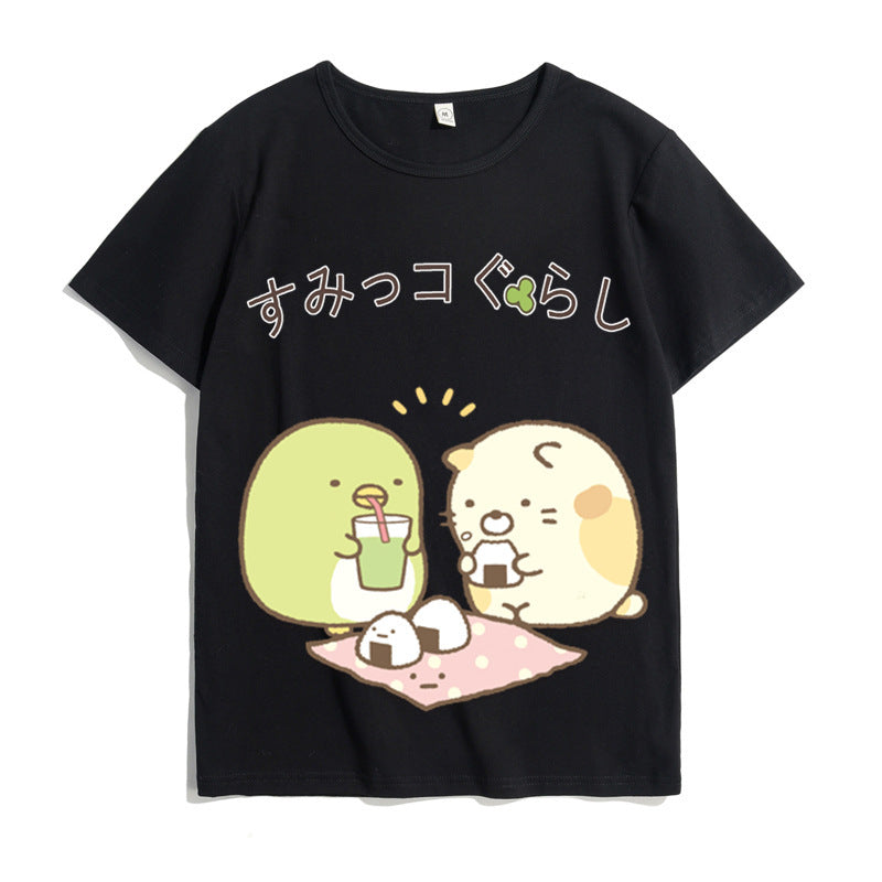 Japanese Style Kawaii White Bear Cat Penguin Printed Tee