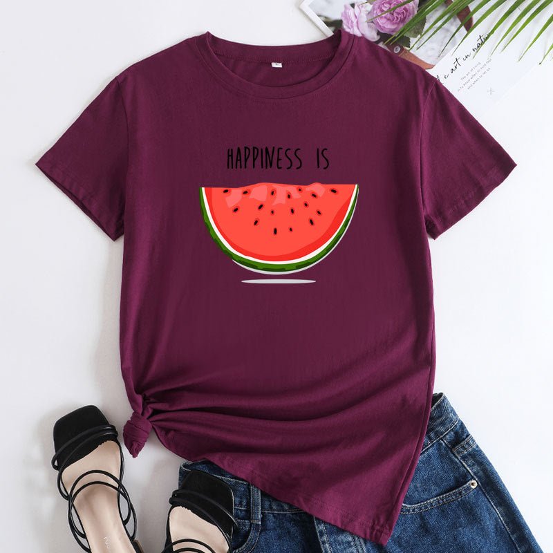 Women's HAPPINESS IS Watermelon Graphic Printed T-shirt