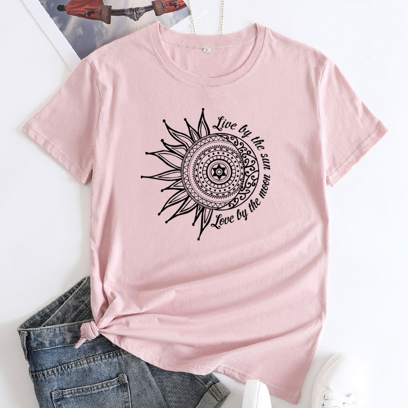 Women's Live By The Sun Letter Printed T-shirt