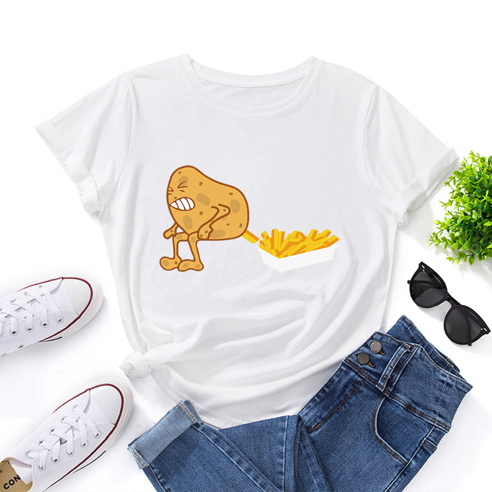 Women's Spoof Potato Fries Print Crew Neck T-shirt