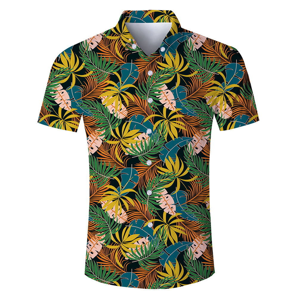 Casual Lapel Leaf Flower Digital Print Thin Shirt