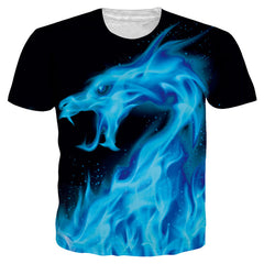 Men's Flame Skull Digital Printed Round Neck T-shirt