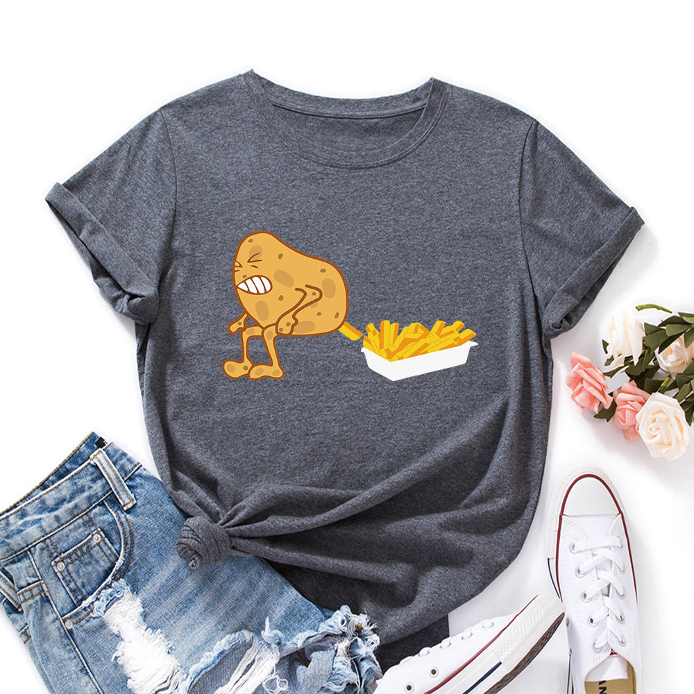 Women's Spoof Potato Fries Print Crew Neck T-shirt