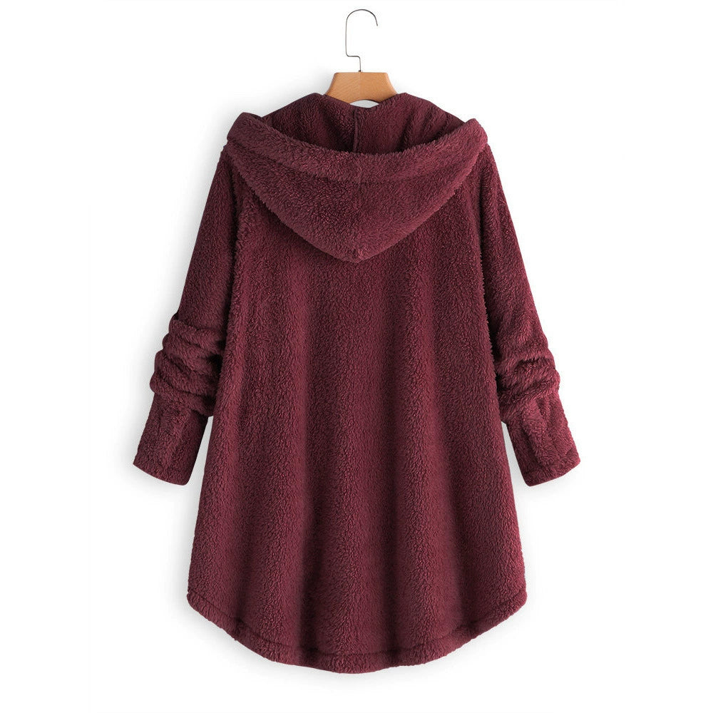 Women's Button Up Plush Irregular Solid Color Coat