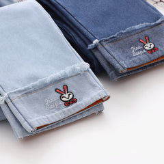 Kawaii Rabbit Embroidery Plush Thickened Wide Leg Jeans