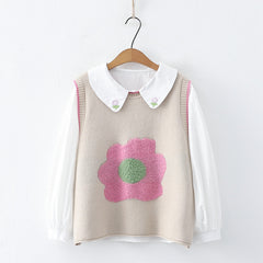 Cute Girls Round Neck Jacquard Flower Pullover Vest