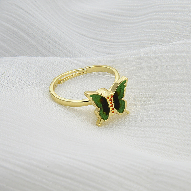 Rotating Flower Butterfly Adjustable Open Ring