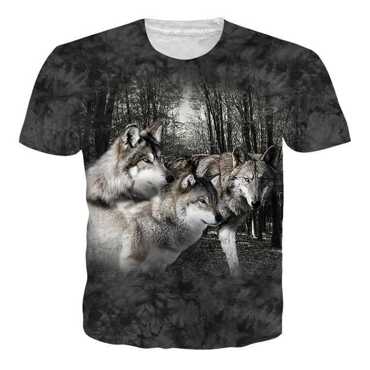 Casual Wolf Digital Print Summer Loose Short Sleeve T-shirt