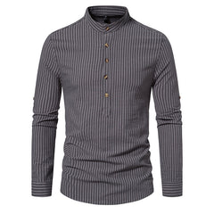 Stylish Henry Collar Men's Long Sleeve Striped Shirt