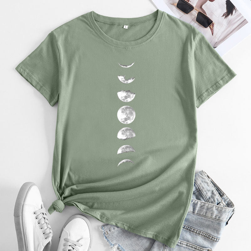 Casual Women's Moon Phase Short Sleeved T-shirt