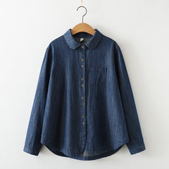 Trendy Girls Spring Washed Dark Denim Shirt