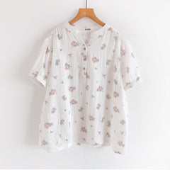 Fresh Summer Floral Print V-neck Shirt