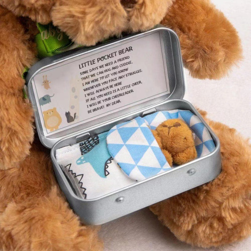 Teddy Bear in A Iron Box Plush Mini Bear Gift