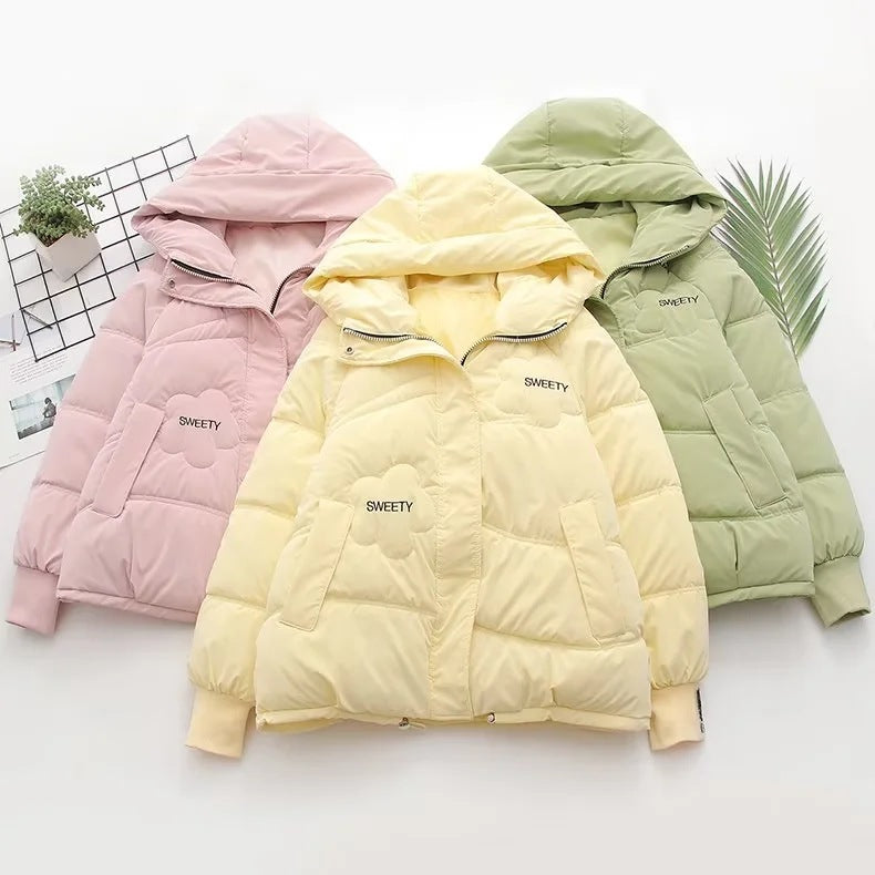 Candy Color Sweety Eiderdown Cotton-padded Warm Hooded Jacket