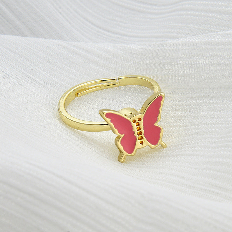 Rotating Flower Butterfly Adjustable Open Ring