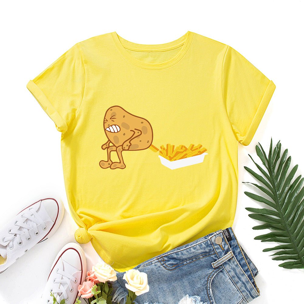 Women's Spoof Potato Fries Print Crew Neck T-shirt